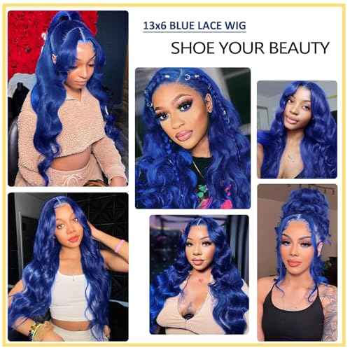 30 Inch Blue Lace Front Wigs Human Hair 13x6 Hd Transparent Body Wave Lace Frontal Wigs Human Hair Pre Plucked 180% Density Glueless Dark Blue Wig for Women Wear And Go Navy Blue Wig
