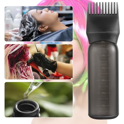 2 Pack Root Comb Applicator Bottle, 6 Ounce Oil Applicator for Hair Dye, Black Hair Oiling Bottle Applicator Brush with Graduated Scale