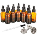 12 Pack 1oz Amber Glass Dropper Bottles with Funnels