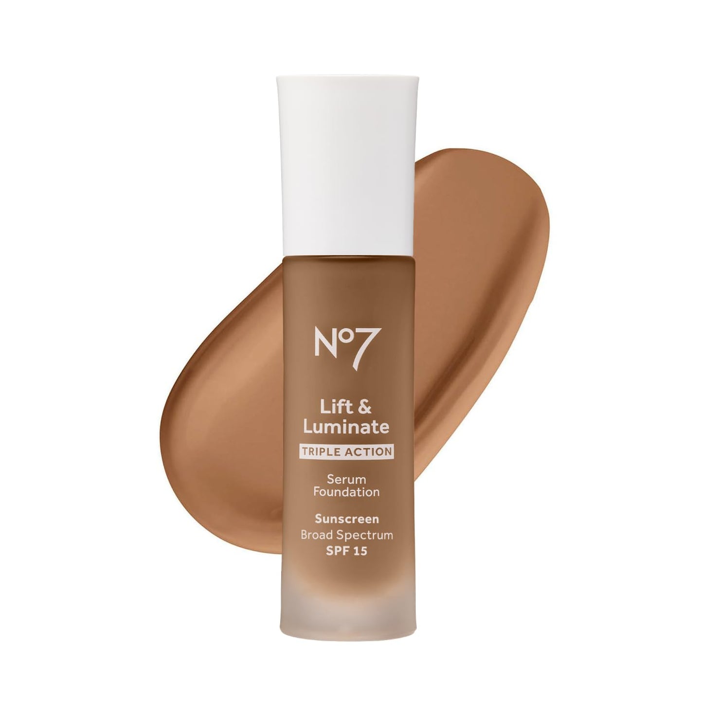 No7 Lift & Luminate Triple Action Serum Foundation - Toffee - Liquid Foundation Makeup with SPF 15 for Dewy, Glowy Base - Radiant Serum Foundation for Mature Skin (30ml)