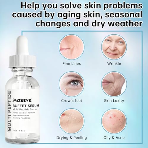 Buffet Peptides Serum For Face 30ml, Multi Peptide + Hyaluronic Acid + Amino Acids + Lactic Acid, Anti-Aging Peptide Serum For Fine Lines & Crow's Feet, Improve Elasticity