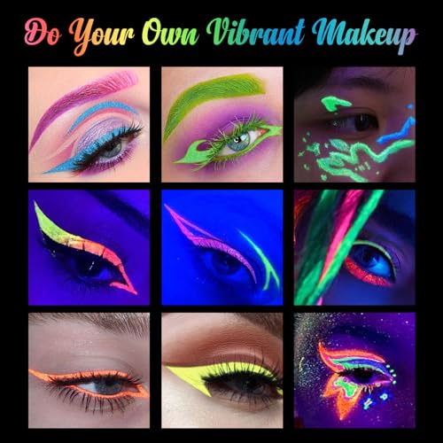 BOBISUKA UV Sparkling Eyeliner Set - 7 Color Neon Glitter Liquid & Glow Eyeliners - Waterproof, Long-lasting, Festival Makeup Kit (Variation: UV Sparkling Eyeliner Kit)
