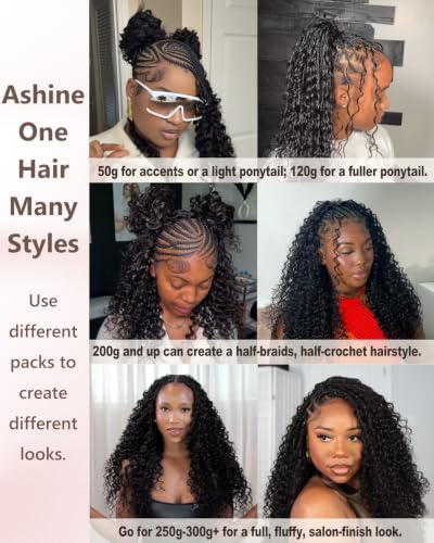 ASHINE Deep Wave Human Hair Crochet Extensions 18 Inch 120g Black - 2 Pack