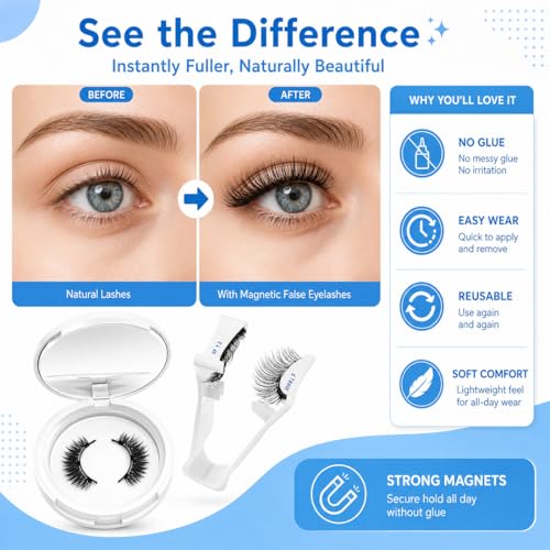 Magnetic Eyelashes Natural Look No Glue with Applicator
