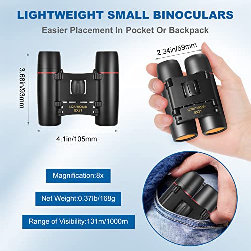 AHFLRITO 8X21 Compact Binoculars - Lightweight Waterproof for Adults