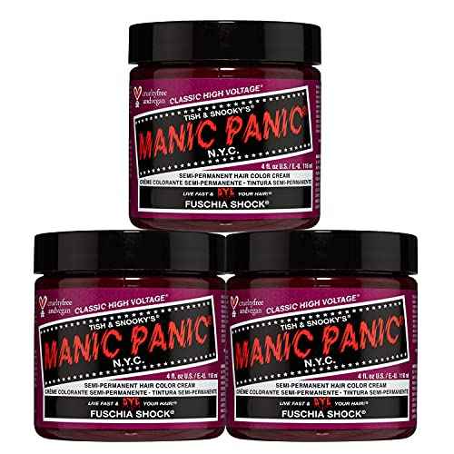 MANIC PANIC Classic Fuschia Shock Semi Permanent Hair Color - Dark Pink Hair Dye for Women & Men That Lasts 4-6 Weeks - Vegan, Ammonia & Cruelty-Free - Create & Mix Custom Shades (3 Pack)