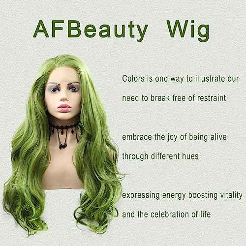 Green Lace Front Wig Body Wave Glueless Lace Wigs Olive Green Long Curly Wavy Pre Plucked Natural Wig Synthetic Heat Resistant Fiber Hair Colorful Wig for Women Daily 24 Inch