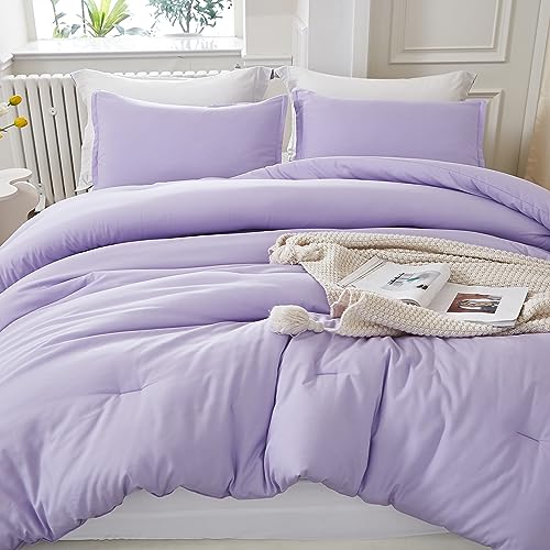 Litanika Lavender Comforter Twin/Twin XL Size, 2 Pieces Boho Lightweight Solid Bedding Comforter Set, All Season Fluffy Bed Set (66x90In Comforter & 1 Pillowcase)