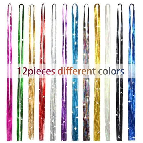 Colorful Hair Tinsel 47 Inch 12 Colors Fairy Extensions Kit