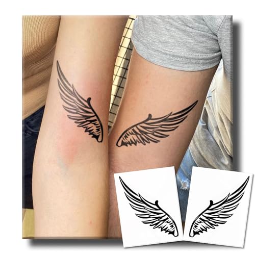 Semi Permanent Tattoo, 2 Sheets Realistic Temporary Tattoos for Women Men Adult, Lasts 2 Weeks Fake Tattoos for Arm Wrist, Waterproof and Non-Reflective, Flying Wings Couple Set