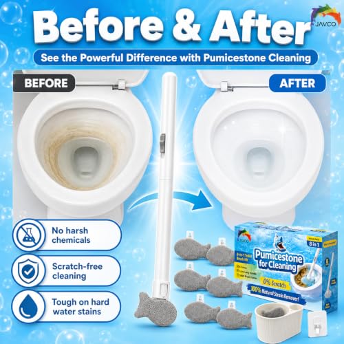 JAVCO Pumice Brush Kit / 8-in-1 Toilet Cleaning Set with Extra Long Handle