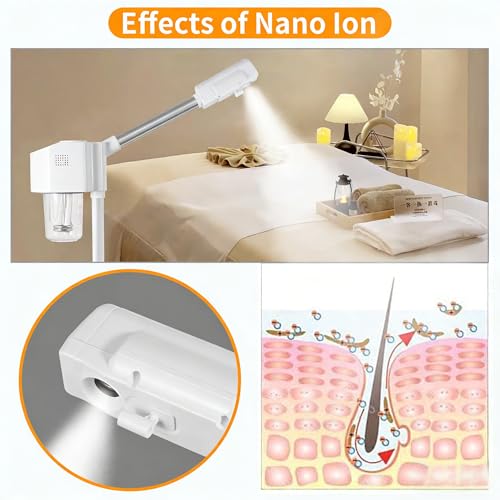 Professional Facial Steamer, Hot Mist Spray, Vaporizador Facial Steamer for Esthetician, Height Adjustable, SPA at Home, White