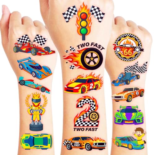 96 Pre-Cut Race Car Temporary Tattoos for Kids