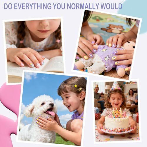 Jsiallye 96pcs Press On Nails Set for Kids - Cute French Tips