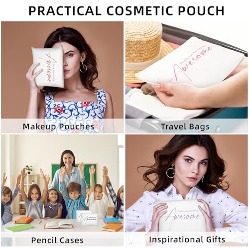 Buryeah 24 Pcs Cosmetic Bags for Womens History Month Employee Gift Thank You for Being Awesome Makeup Bags Bulk Employee Appreciation Pouches Women Coworker Teacher Gift(White)