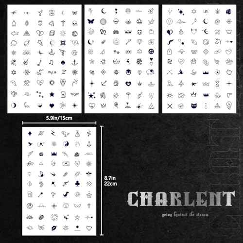 CHARLNET Tiny Small Semi-Permanent Tattoos for Adult - 2 Weeks Long Last Waterproof Realistic Mini Fake Tattoos for Women Men Finger Neck Body/Fades Naturally/No Reflection
