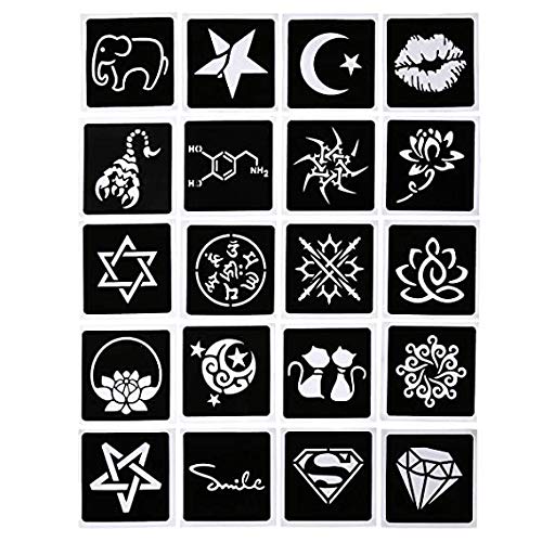 Temporary Tattoo Paste Kit - 4 Cones, 20 Stencils, Natural