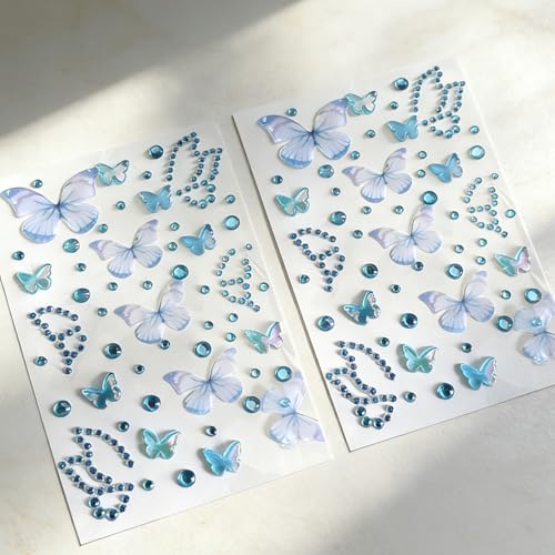 Blue Butterfly Face Gems Stickers - 2 Sheet Pack
