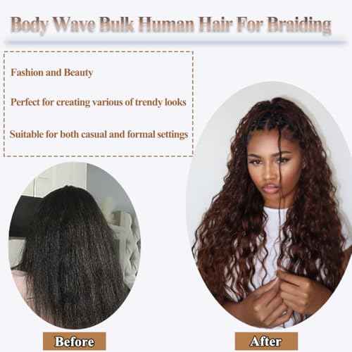 YWIGS Body Wave Bulk Human Hair for Braiding Human Braiding Hair for Boho Braids 50G No Weft Virgin Human Hair #4/30 20inch