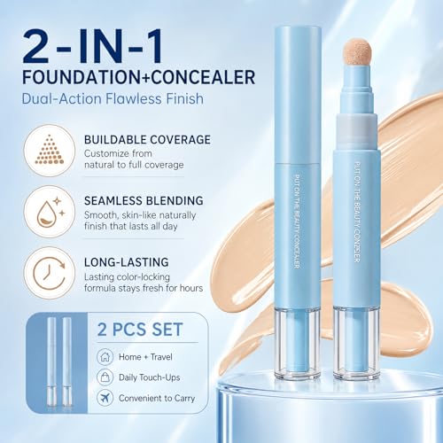 2-in-1 Liquid Foundation & Concealer Pen, Beige (2pcs)