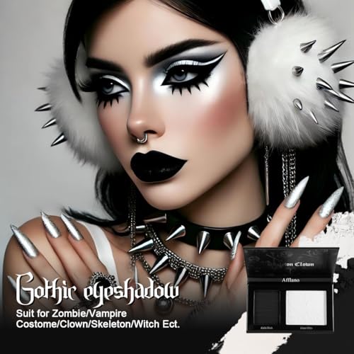 Goth Makeup Palette, Black White Duo Matte Pressed Powder Eyeshadow Palette for Smoky Gothic Makeup, High Pigmented Long Last Concealer Foundation Pallet for Halloween Skeleton Clown SFX Costume Joker