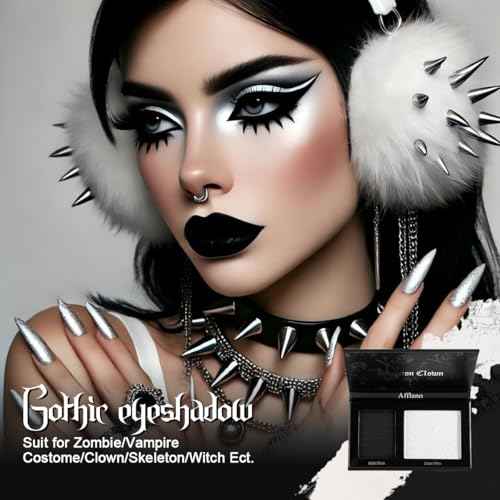 Black White Makeup Palette, White Pressed Setting Powder Goth Halloween Black Gothic Foundation & EyeShadow Kit, Matte Finish for Smokey Eyes, High-Pigment Face Paint Skeleton Cosplay & Costume Looks