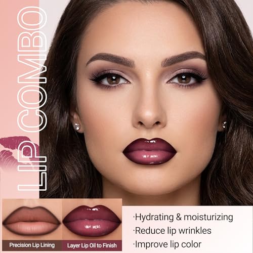 Erinde SET F Lip Liner & Gloss Set - Nourishing Nude & Brown Lip Kit for Women