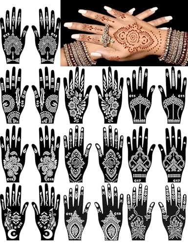 20 Sheets Henna Tattoo Stencils Kit, Reusable Hand