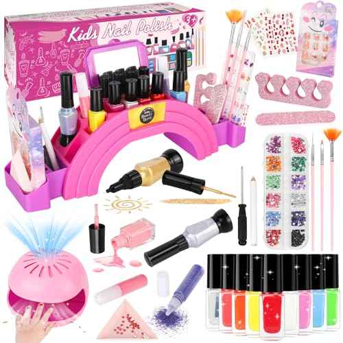 Kids Nail Polish Set for Girls, 28Pcs Nail Art Kit with Nail Dryer, Non-Toxic Peel-Off Water-Based Nail Polish Christmas Birthday Gifts Toddlers Kids Girls Toys Ages 8 9 10+