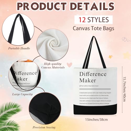 Paterr 24 Pcs Difference Maker Appreciation Gifts Bulk for Women 12 Difference Maker Tote Bag for Christmas Staff Team 12 Makeup Bags for Leader Mentor Manager Medical Assistant Week Gifts for Women