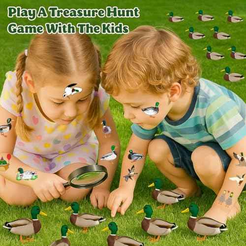 Generic 96 PCS Mallard Duck Birthday Party Decorations Party Favors Supplies Decor Cute Hunting Duck Temporary Tattoo Stickers Gifts for Kids Classroom Prizes Rewards, White, Grey