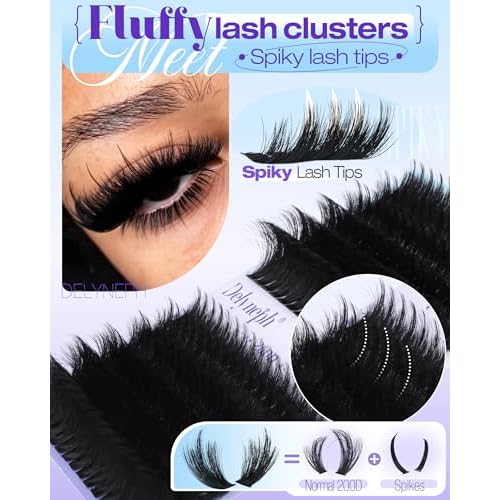Fluffy Lash Clusters with Spikes 200D+260D Manga Volume Eyelash Clusters 12-22mm Long Cluster Eyelash Extensions D Curl Cluster Lashes Wispy Individual Lashes Clusters by Delyneph