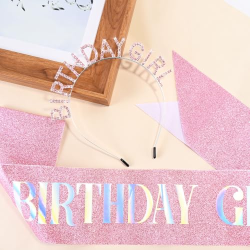 Pink Birthday Crown and Sash Set for Women