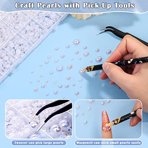 12900pcs Half Pearl Beads Assorted Sizes with Craft Glue