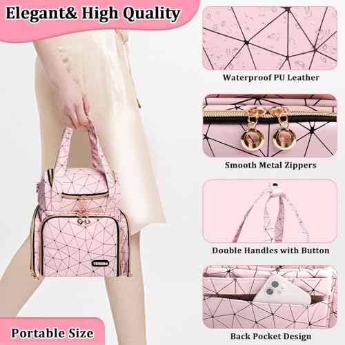 Nail Polish Organizer Bag - PU Leather Shoulder Storage with 2 Removable Cases and Nail Lamp, Holds 70 Bottles - Portable Travel Backpack for Nail Tech Supplies (Pink)