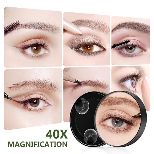 40X Magnifying Mirror with Suction Cup & Tweezers