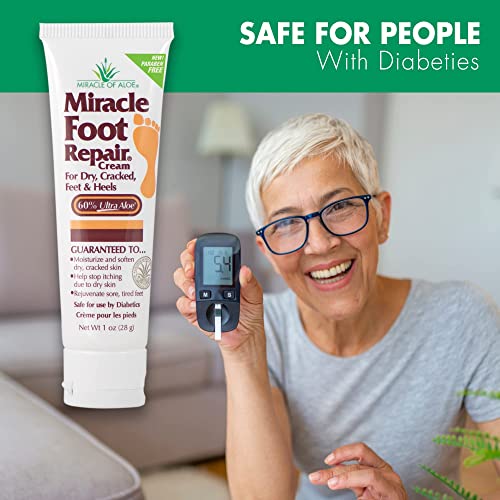 Miracle Foot Repair Cream, (1 oz / 3 Pack) Repairs Dry Cracked Heels and Feet, 60% Pure UltraAloe Moisturizes, Softens, and Repairs