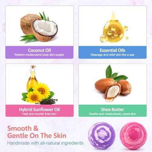 Bath Bombs for Women Gift Set - 4 Large Bath Bombs + 3 Scented Candles + 3 Hand Lotions, Handmade Moisturizing SPA Gift Baskets Fizzy Bath Bomb, Ideal Gift for Mother's Day, Birthday,Valentine's Day