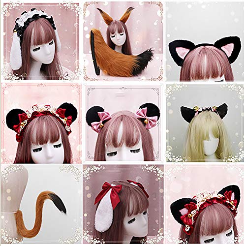 ccHuDE Cute Cat Ears Headband Long Fur Fox Ears Cosplay Headband with Bells Headwear Hairband for Party Costume Halloween Hairhoop Black Pink