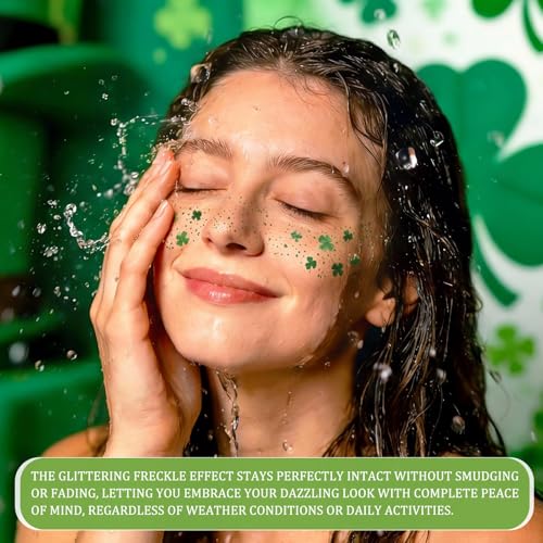 St Patrick's Day Face Tattoos - 12 Sheets Green Glitter Freckles