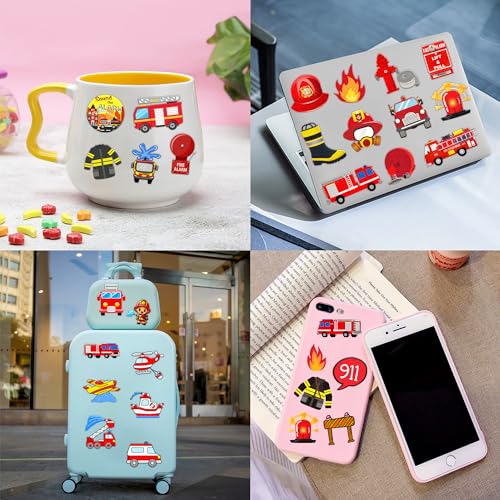 100 PCS Firetruck Fire Truck Firefighter Fireman Temporary Tattoos Themed Birthday Party Decorations Supplies Favors Decor Firehouse Stickers Cute Gifts for Games Boys Girls School Rewards Carnival
