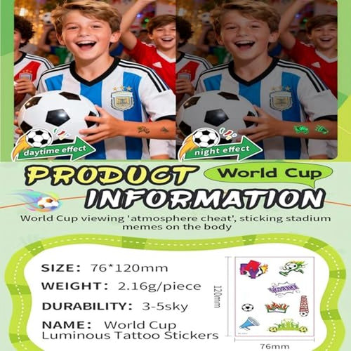 10 PCS Glow in Dark Soccer Temporary Tattoos for Kids