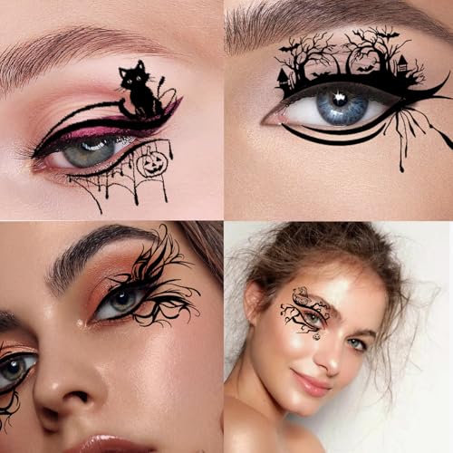 Halloween Eye Shadow Stickers 10 Pairs, Spider Bat Pumpkin 3D Tattoos