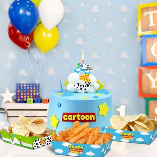 Rocket Birthday Candle Holder - Cartoon Sky & Clouds Design