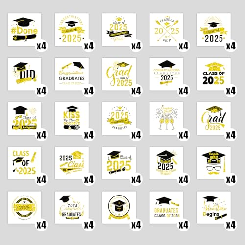 204 Metallic Glitter Graduation Temporary Tattoos Class of 2025
