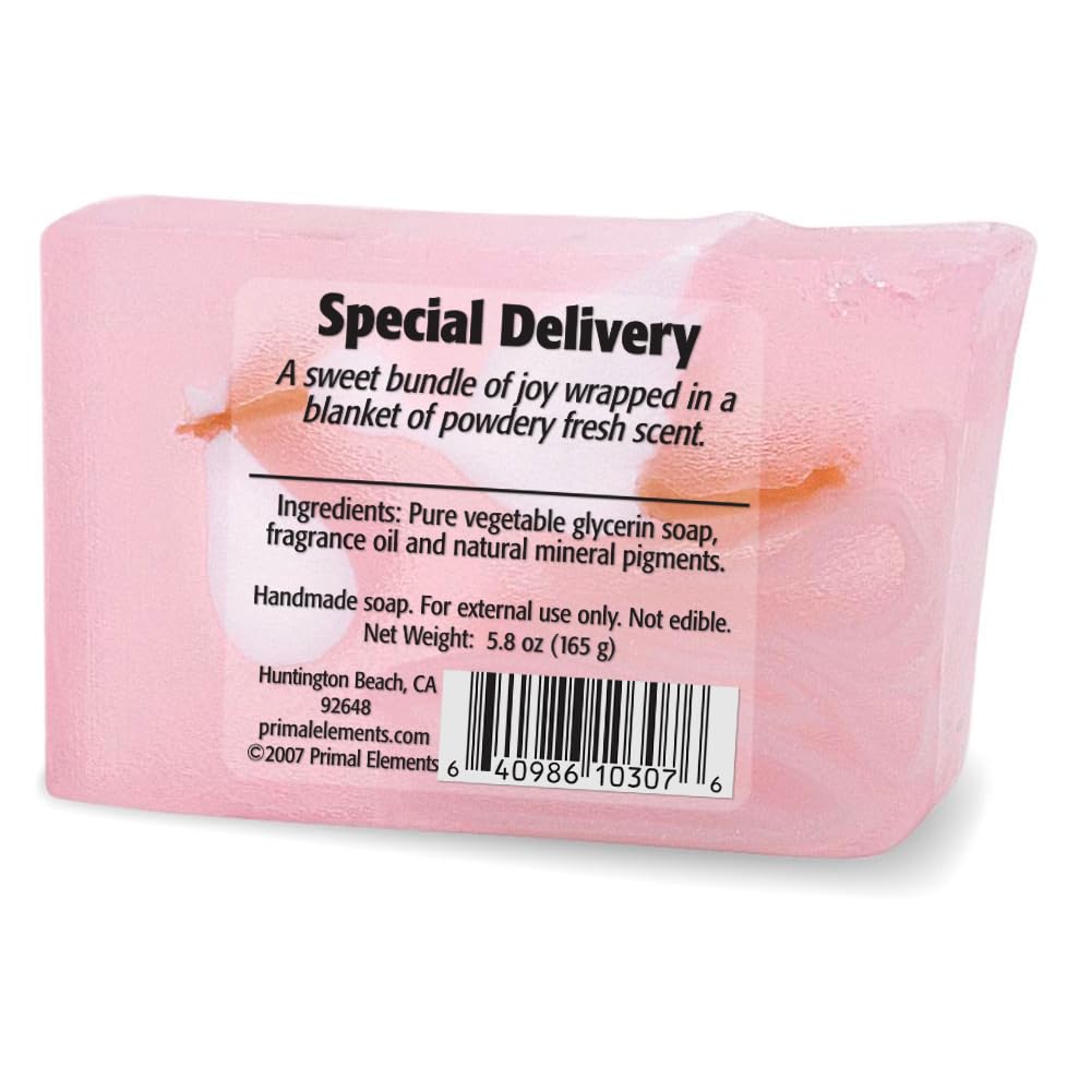 Primal Elements Glycerin Bar Soap | Helps All Skin Types, Sensitive, Oily & Dry Skin | NO PARABENS, VEGAN, GLUTEN FREE, 100% VEGETABLE BASE - (Special Delivery Pink)