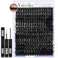 Lash Clusters Kit 12-25mm Thick Cluster Eyelash Extensions Kit 224Pcs 150D Volume Individual Lashes with Lash Bond and Seal Wispy D Curly Waterproof Matte Black False Eyelashes, by Yaiseiko