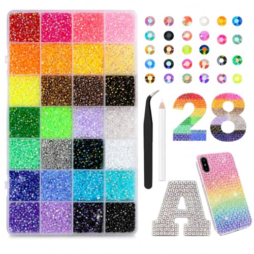 EONFAVE 34000 Pcs Rhinestone Kit, 3mm Flatback Gems, 28 Colors
