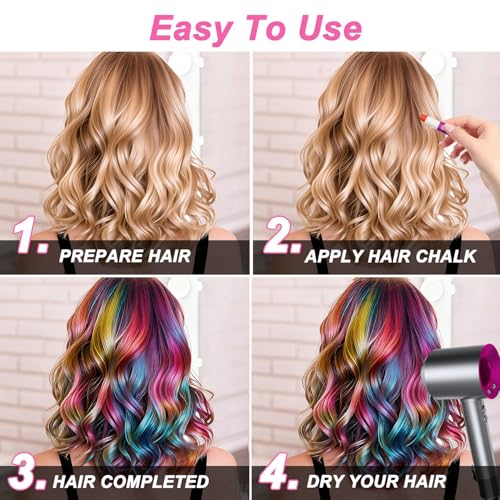 Hair Chalk Pens Set - 10 Washable Colors with Glitter