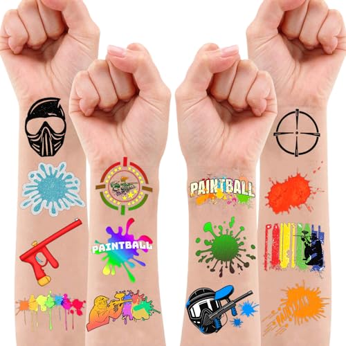 Paintball Temporary Tattoos for Kids - 100 PCS (10 Sheets)